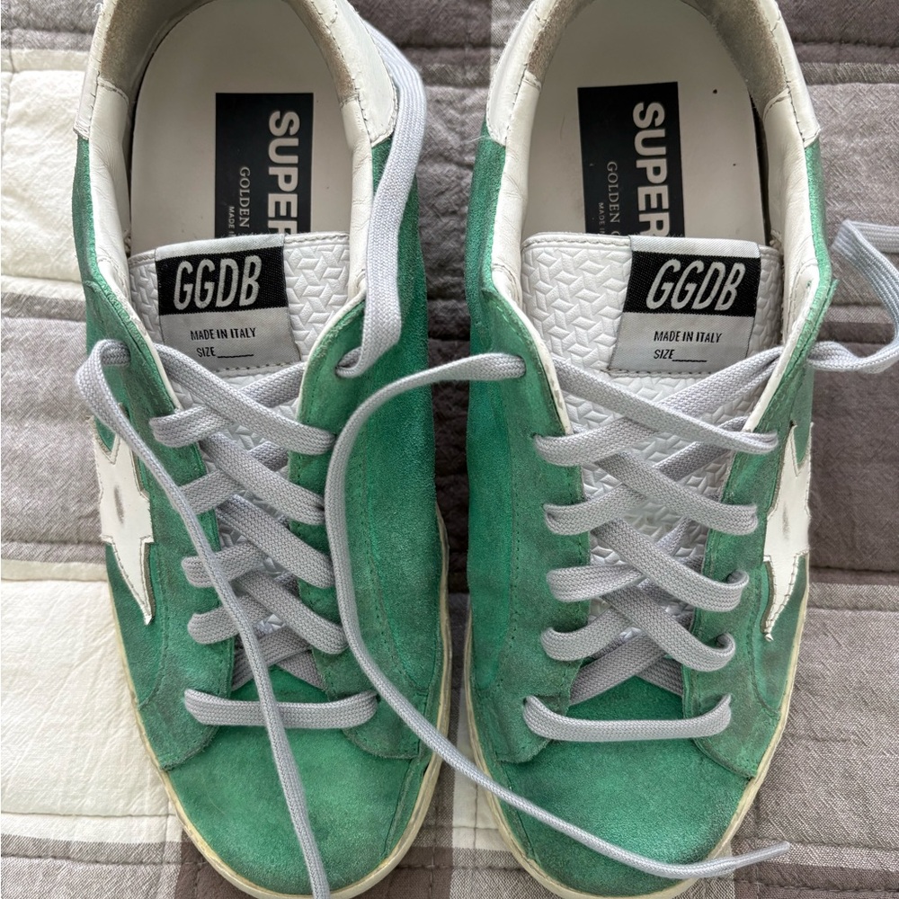 Golden Goose Green and White Sneakers